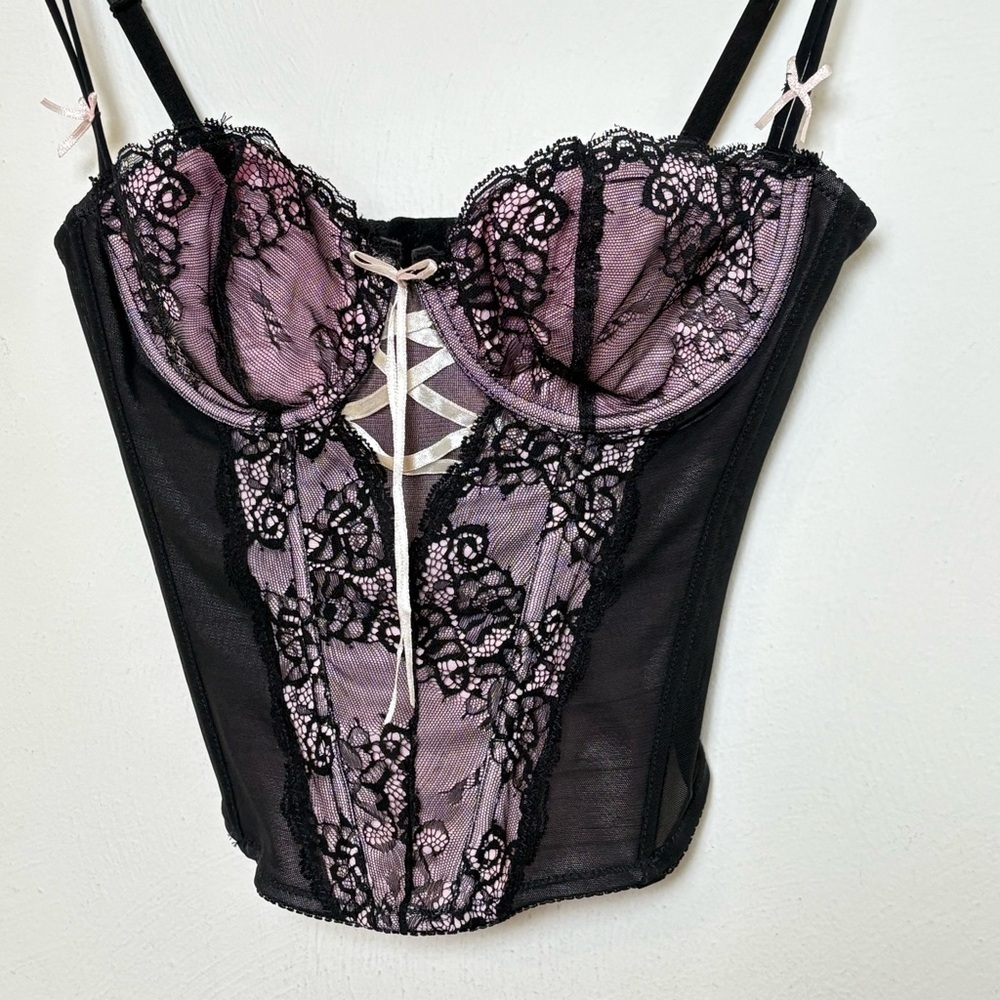 Mesh Lace Bow Corset with Underwire Bra - Picture 7 of 13